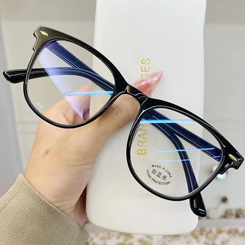 2024 Oversized Myopia Eyeglasses Vintage Unisex Transparent Frame Eyewear Anti-Blue Light Ladies Nearsight Glasses