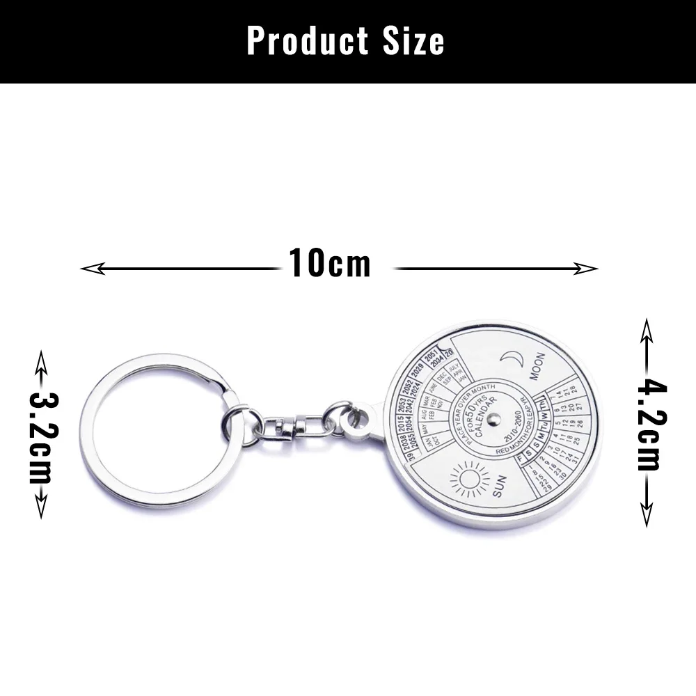 Hot Sell Mini 50 Years Perpetual Calendar Unisex Key Chain Unique Metal Car Key Holder Ring Calendar Keychain Anniversary Gift