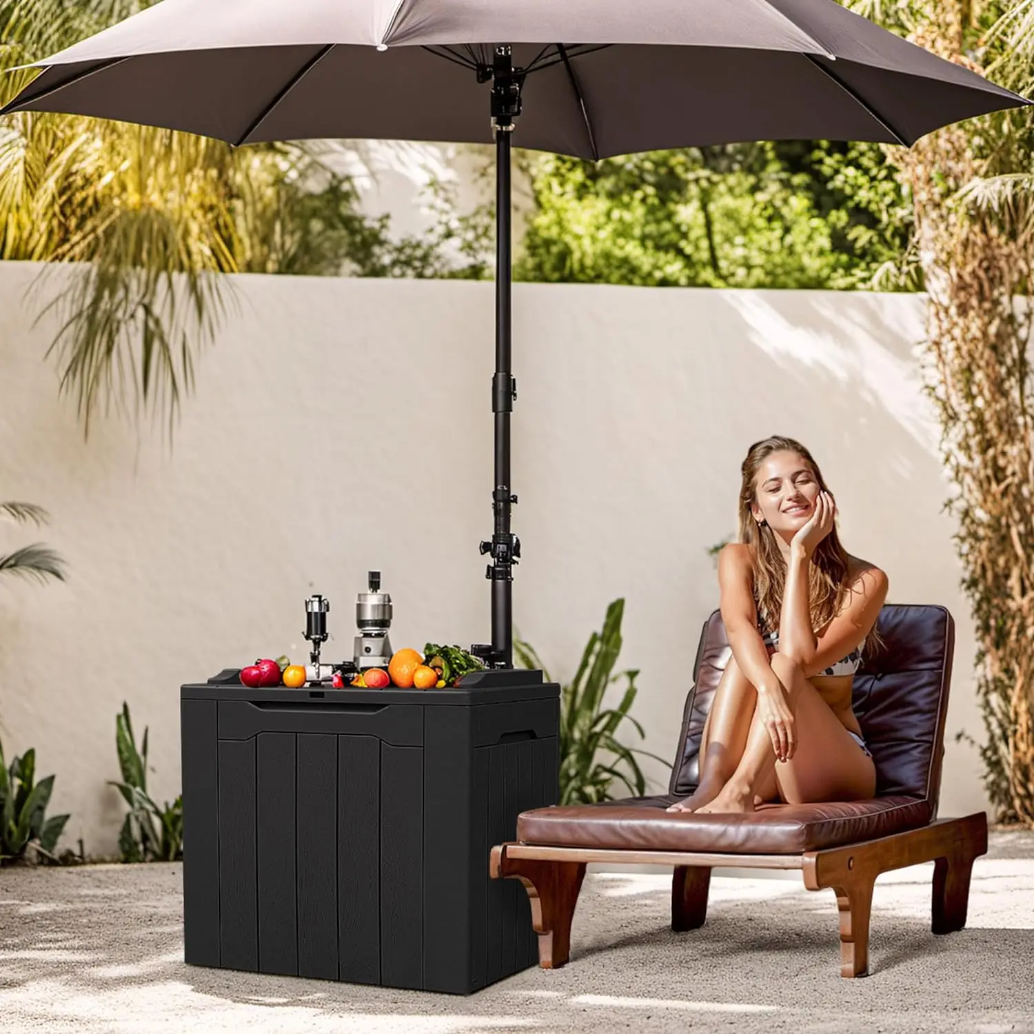 31 gallon waterproof outdoor storage box resin deck box, lockable, UV resistant, suitable for courtyard furniture