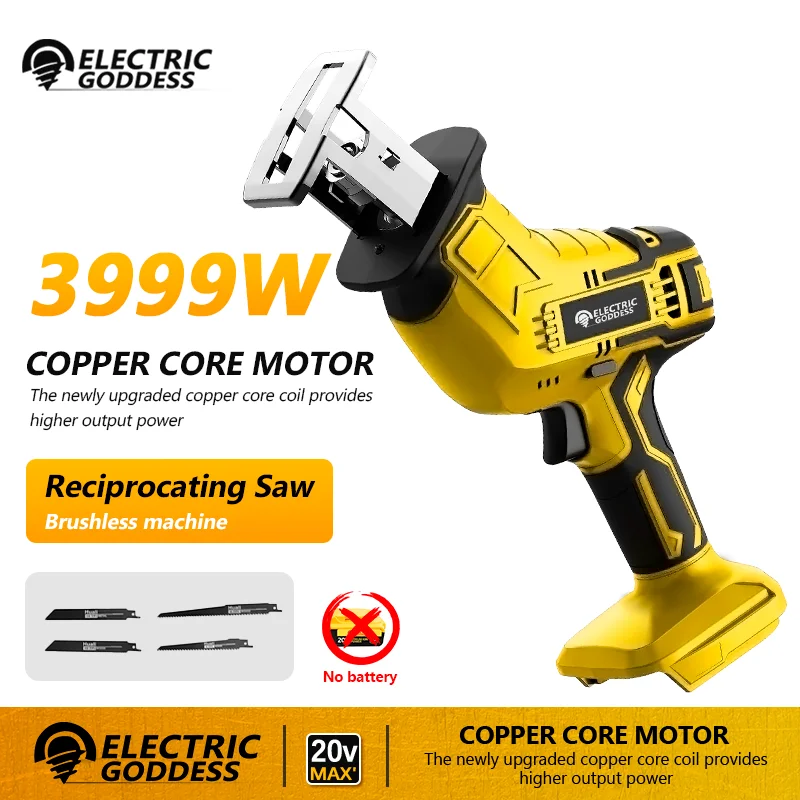 Elektrische Godin Draadloze Reciprozaag Multifunctionele Metalen Boom Snijden Zaag Snoerloos Power Tool Voor Dewalt 20V Batterij ﻿