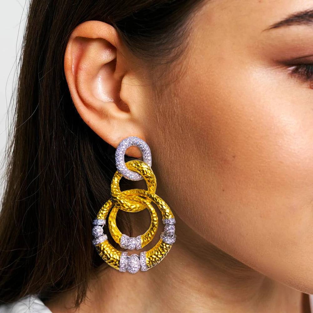 

Missvikki New Luxury Dubai Style Big Circle Drop Earrings Full Cubic Zirconia for Women Wedding Trendy Earrings High Quality