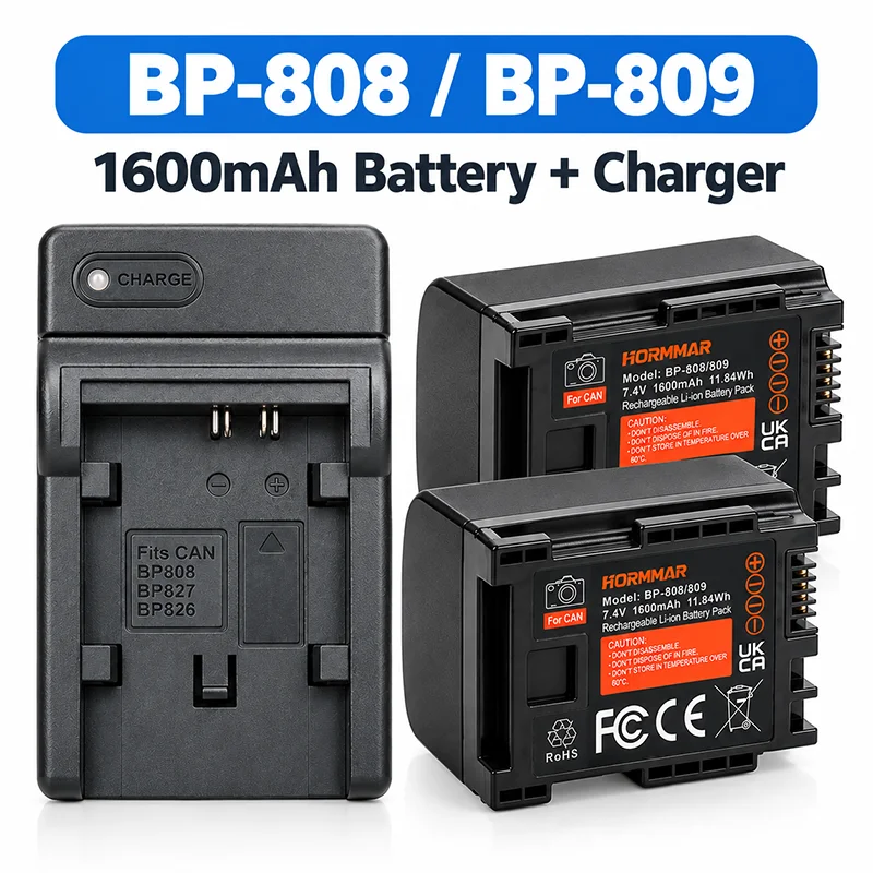 1600mAh BP-808 BP-809 Replacement Battery 7.4V Li-ion for Canon VIXIA HF G10 G20 HF M31 M32 M41 M43 HF S10 S11 S21 Camcorder