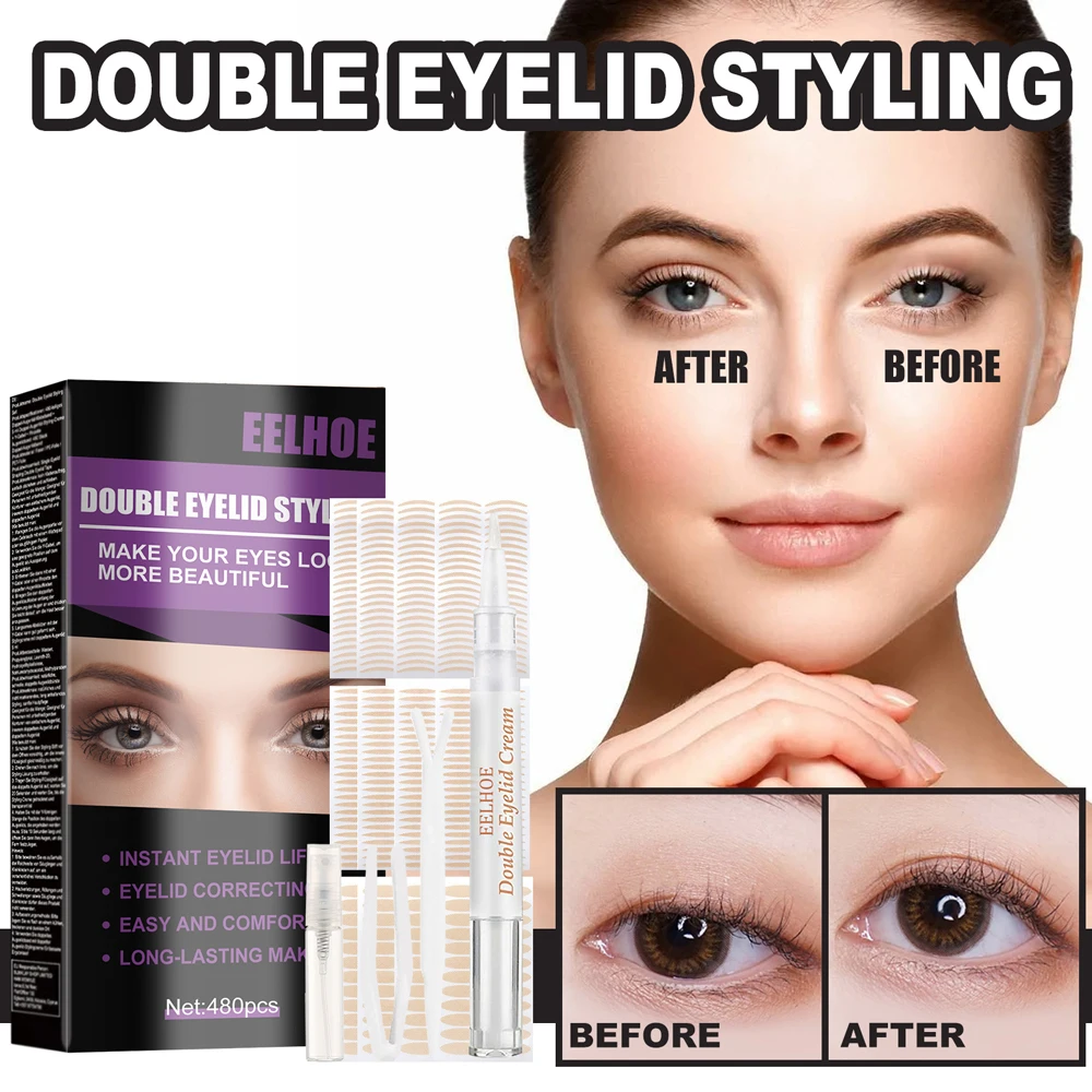 Double Eyelid Styling Set, Droopy Eyelid Adesivos, Big Eye Tools com garfos e pinças