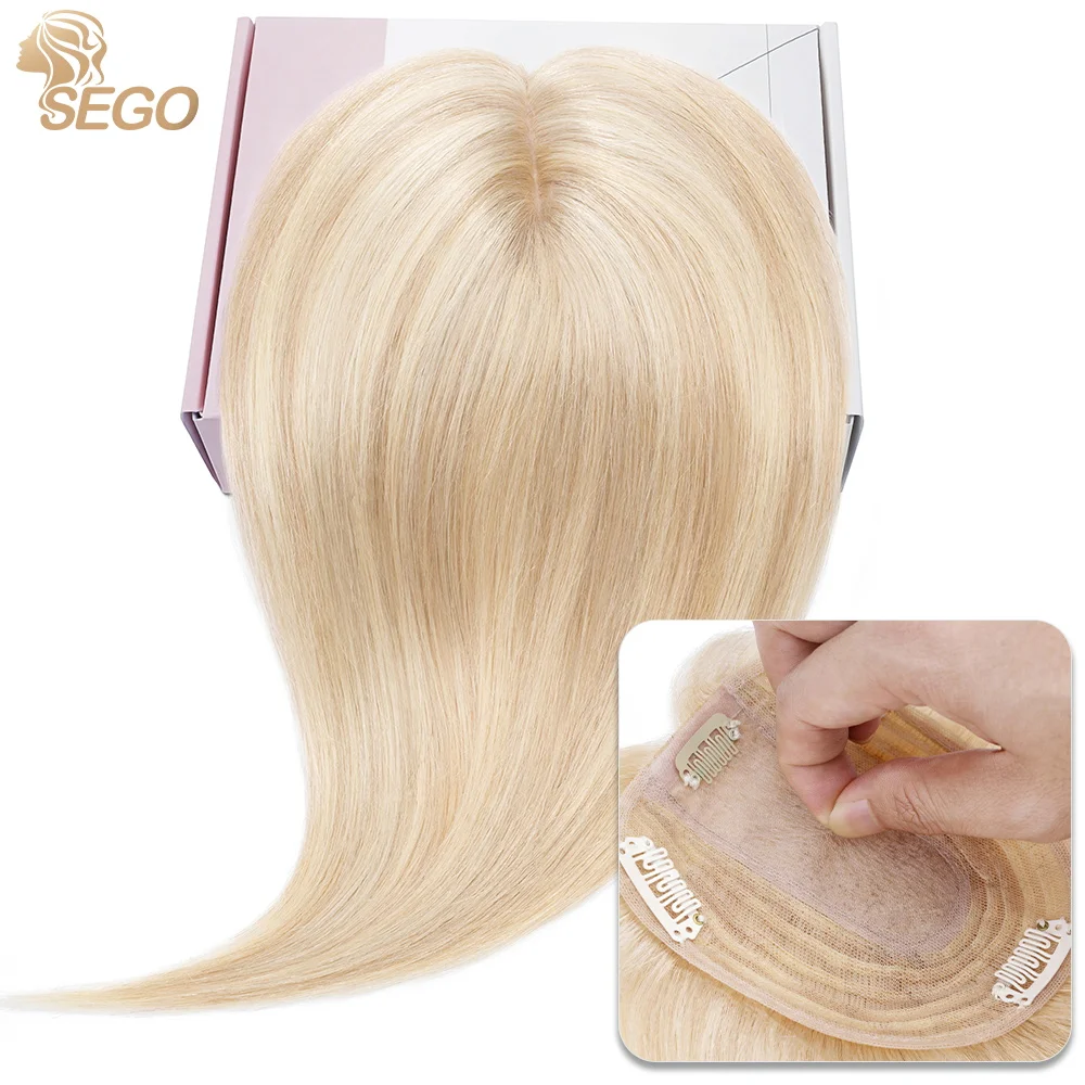 SEGO 10x12CM Hair Toppers for Women No Bangs 130% Density Silk Base Real Human Hair Clip in Top Wiglet Hair Pieces for Women