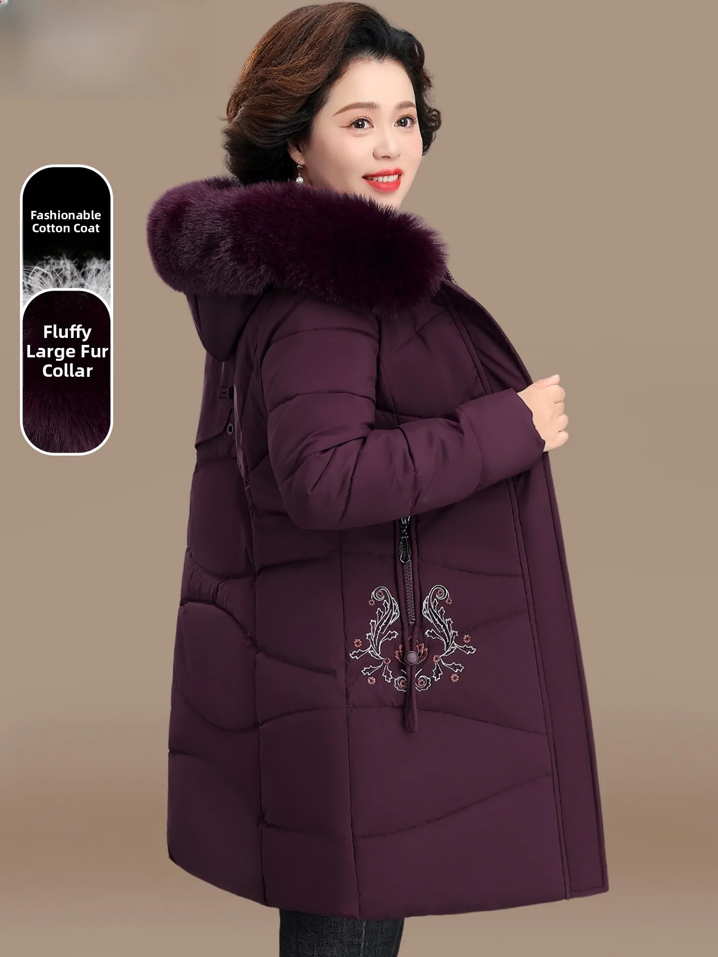 

Thiened Warmth down Cotton Jaet Winter Outerwear Long Women's Sle Anti-Wind Stand Fit Zipper Closure Hooded Coat
