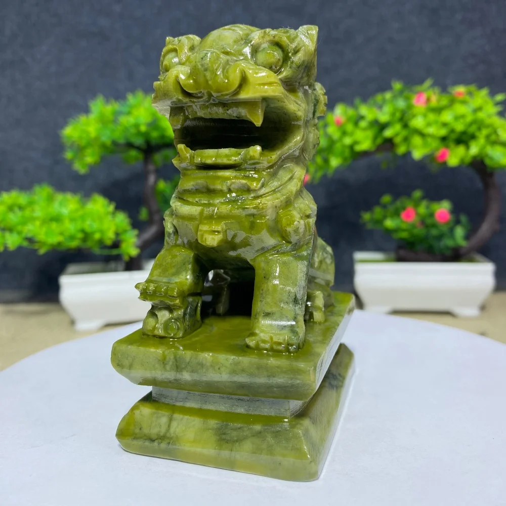 Natural Stone Jade Lion Statues Feng Shui Reiki Healing Energy Home Decor Peace Luck Protection Ornament