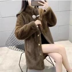 Large Size Autumn Winter Imitation Mink Fur Coat NEW New Mid-length Thicken Warm Soft Comfortable Fur Jacket Female Overcoat