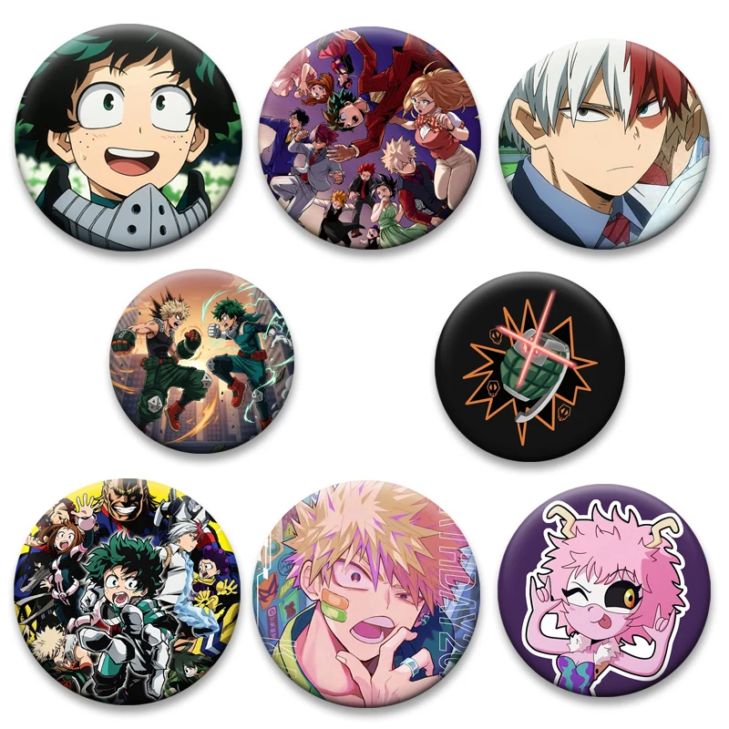 

Midoriya Izuku,Bakugou Katsuki Comic Pins OCHACO URARAKA,Todoroki Shoto,Asui Tsuyu,Hero Badge Round Cartoon Brooches Bag Decor