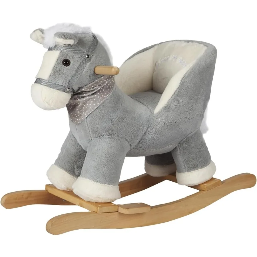 Rocking Gray Horse with Chair Plush Stuffed Rocking Pony with Realistic Sound Baby Rocker Animal for Toddlers 13 Ride on CPC Ce