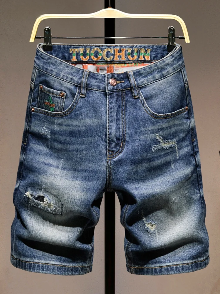 

Классические американские джинсовые шорты для мужчин, летние, модные, повседневные, укороченные, прямого кроя, для верховой езды