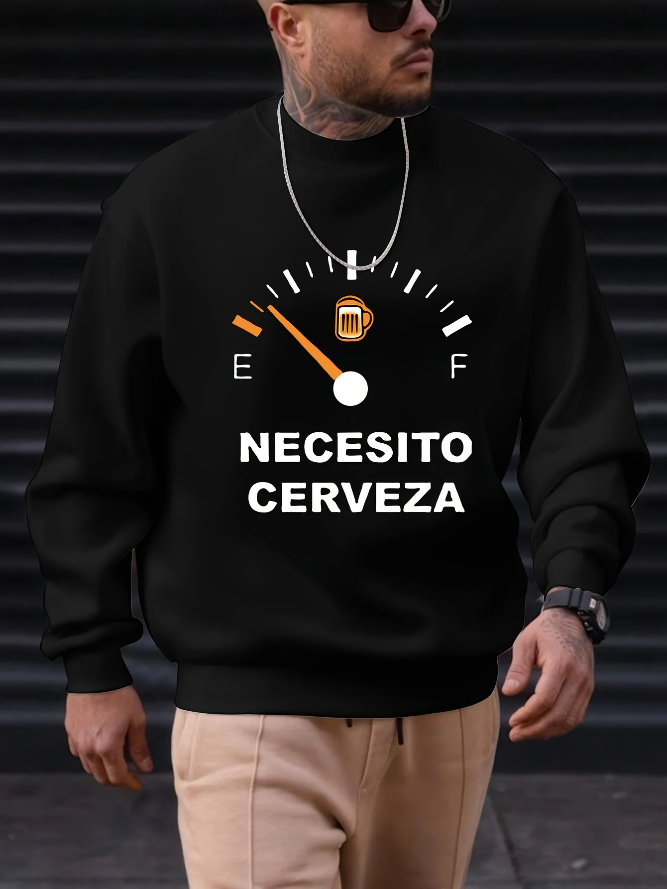 Need Beer graphic-printed men's round-neck long-sleeve sports shirt, fashionable pullover sports shirt