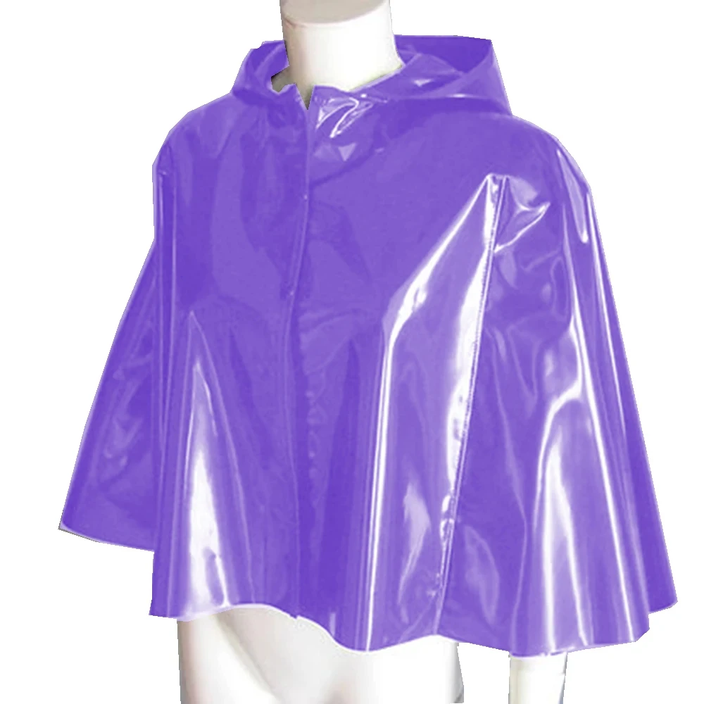 Short Hooded Ponchos for Party, Sleeveless, Batwing Cropped Cloaks, Unisex Vinyl Cosplay, Exotic Shiny PVC Leather, Solid Color