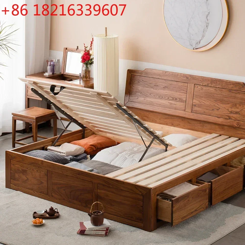 TAO Double Bed Old Elm Solid Wood 1.8 M Storage Thickened Big Bed Box Storage