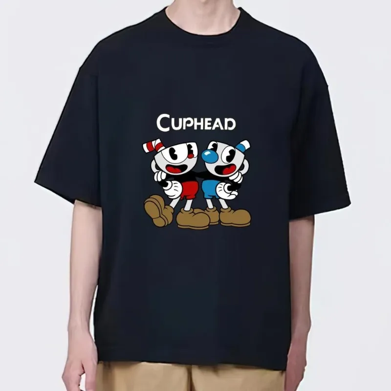 Game C-Cuphead T Shirt Women Couple Combination Clothes Short Sleeve Collar Fashion Man Cotton