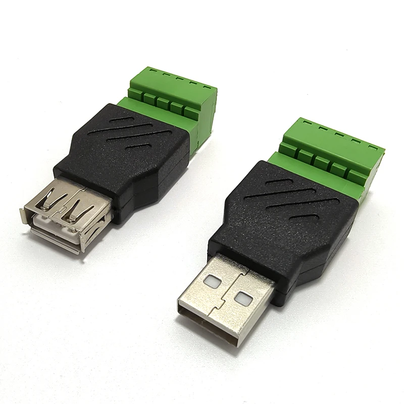 1PCS For Computer TV Phone Keyboard MouseSolderless USB2.0 Male Plug Female Socket To 5Pin Screw Terminal USB A Jack Connector