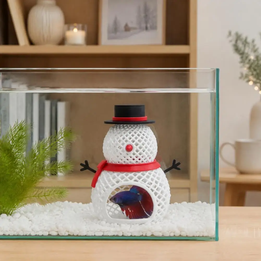 Aquarium Cave Hideout Christmas Aquarium Hideout Cave 3d Printed Shrimp Shelter Snowman Tree Betta Fish Hideout for Freshwater