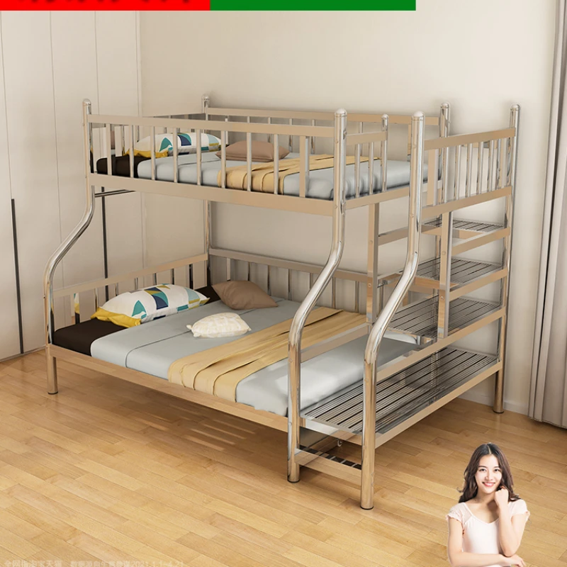 

Stainless steel bunk bed with 1.8-meter double on top and bottom, thick mother and child, high and low, iron frame, children's