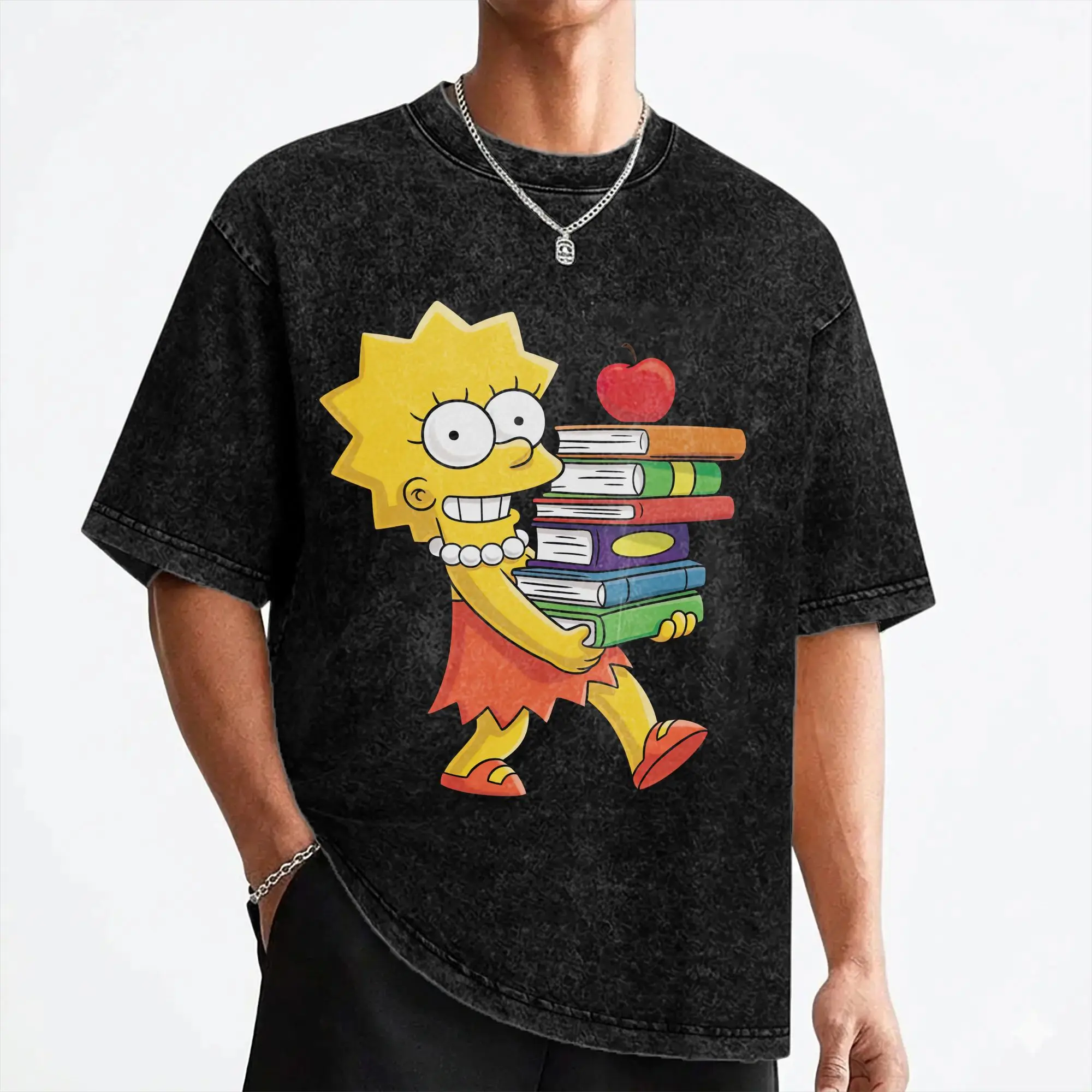 Cartoon The S-Simpsons T Shirts Washed Short Sleeve High Street T-Shirt  Vintage for Men Women Streetwear Summer Tees