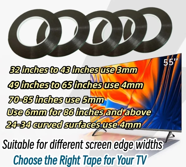 Double Sided Foam Tape for TV Repair | Frameless TVs LCD LED Screen Panel Fixing | Black Strong Adhesive No Residue | 3–6mm 10M