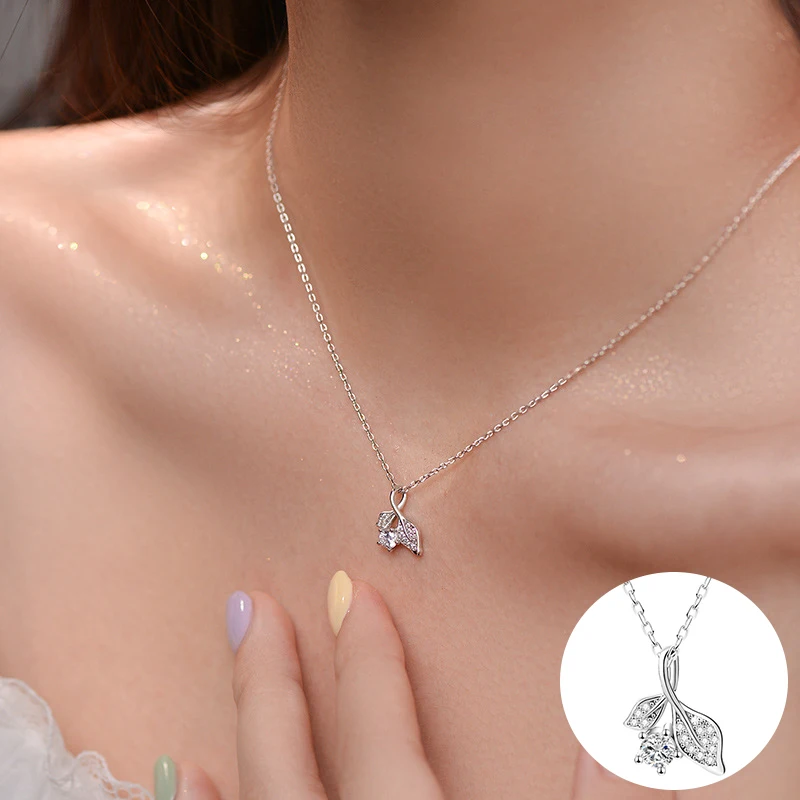 

100% 925 Sterling Silver Zircon Leaf Necklace for Women Girl Fashion Geometric Fine Chain Design Jewelry Party Gift Dropshipping