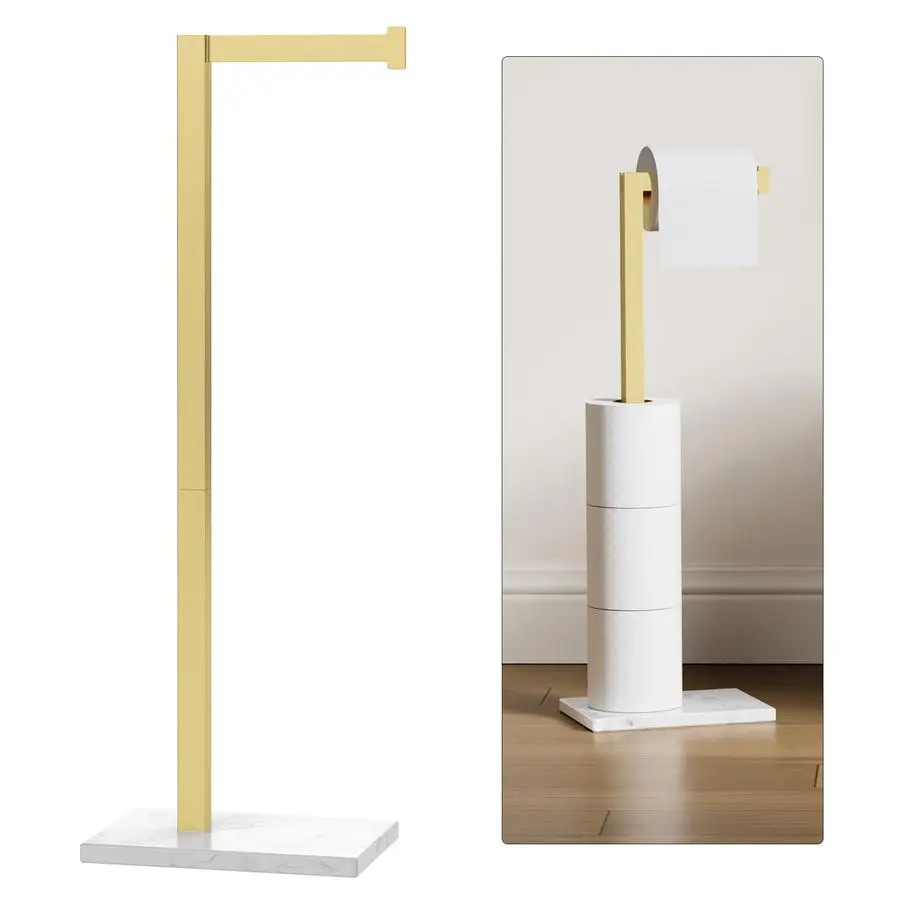 

Gold Toilet Paper Holder Stand Marble Base SUS 304 Stainless Steel Freestanding Tissue Roll Holder for Bathroom Rustproof Storag