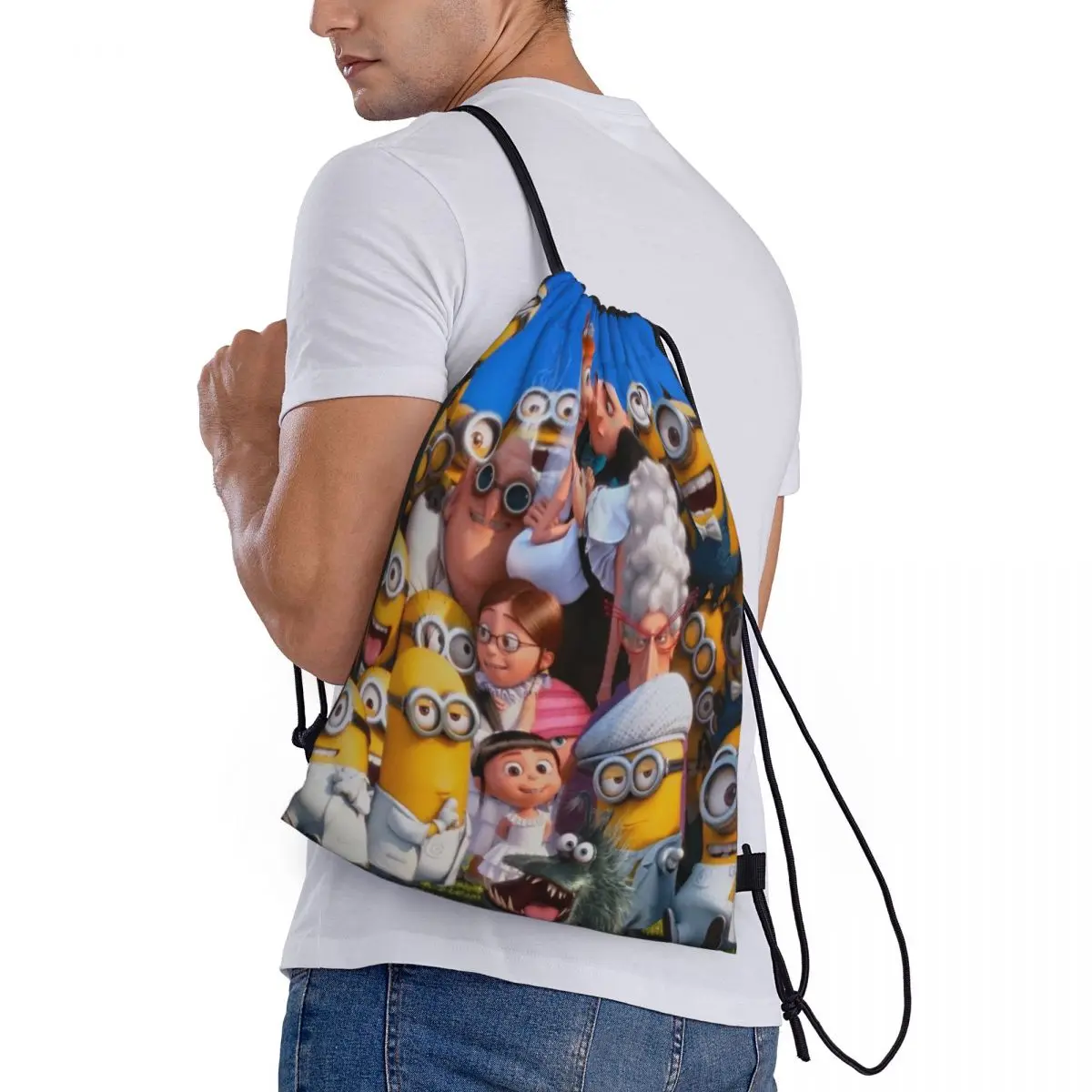 Bolsa de almacenamiento con cordón, bolso portátil, Minions, compras de comestibles, bolsos de hombro, bolso de viaje plegable