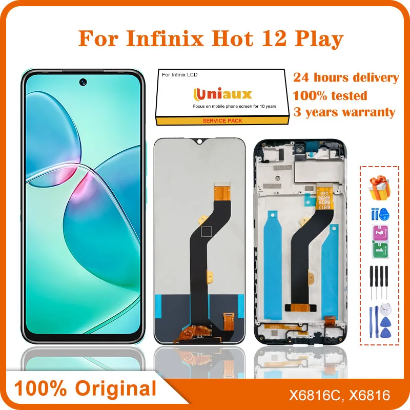 

6.82" Original For Infinix Hot 12 Play X6816 LCD Display Touch Screen Digitizer Assembly X6817 X6816C Repair Replacement Parts