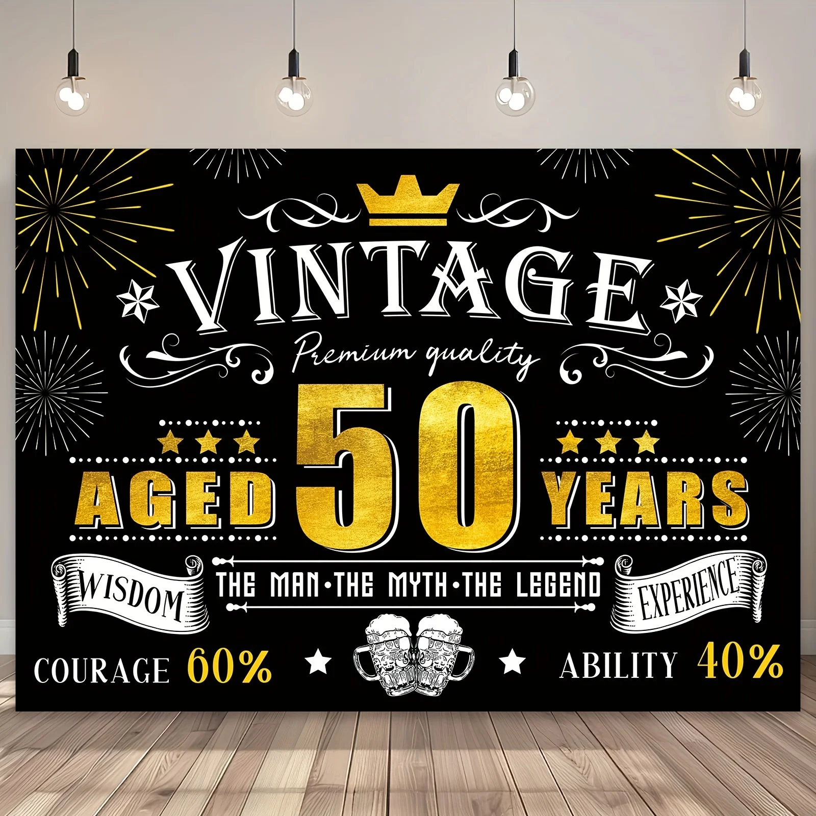 Schwarzer und goldener Retro-Herren-Hintergrundstoff zum 50. Geburtstag, alles Gute zum 50. Geburtstag, Fotografie-Hintergrunddekoration