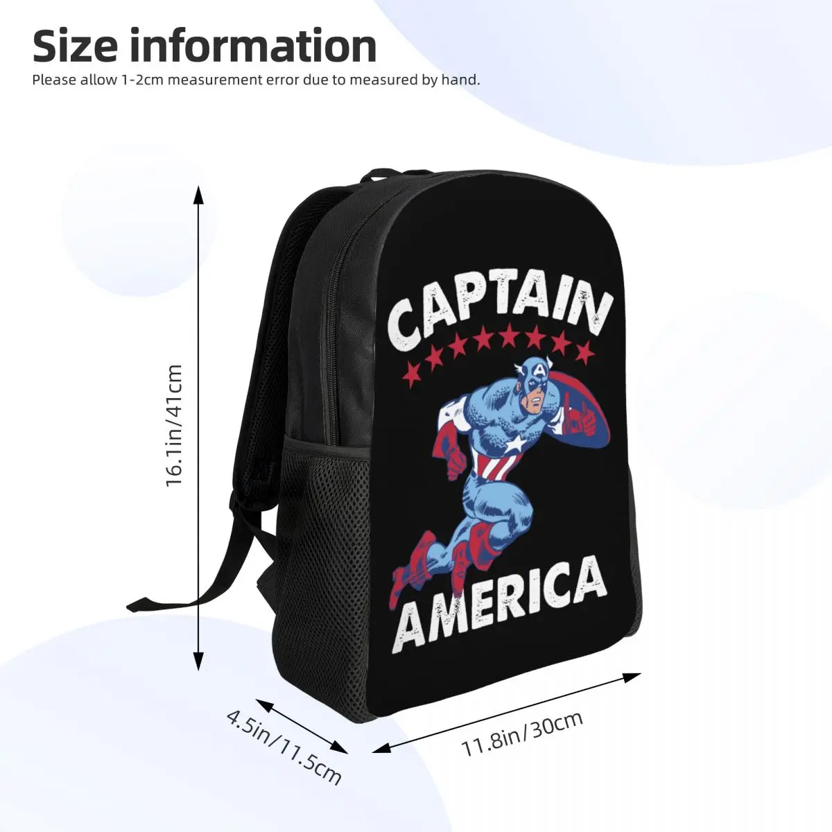 Custom Captain America Americana Backpack for Men Women Waterproof College School Bag Printing Bookbag