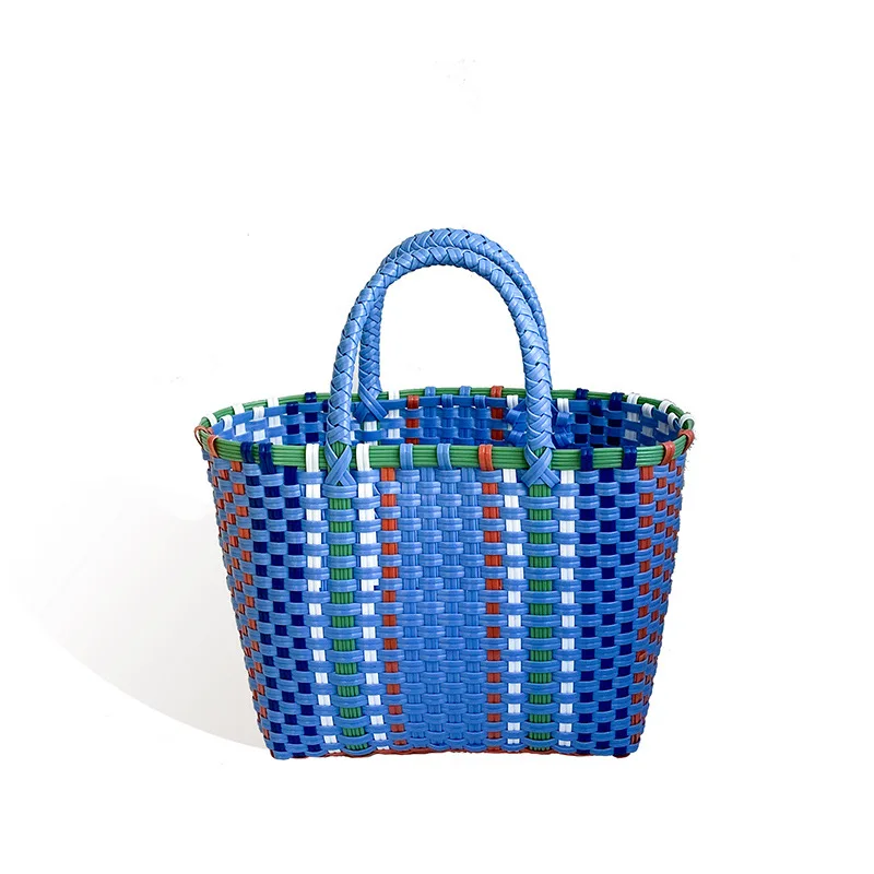 Vintage Bamboom Handle Rattan Women Handbags Wicker Woven Basket Bag Handmade Summer Beach Straw Bag Casual Small Tote Purses