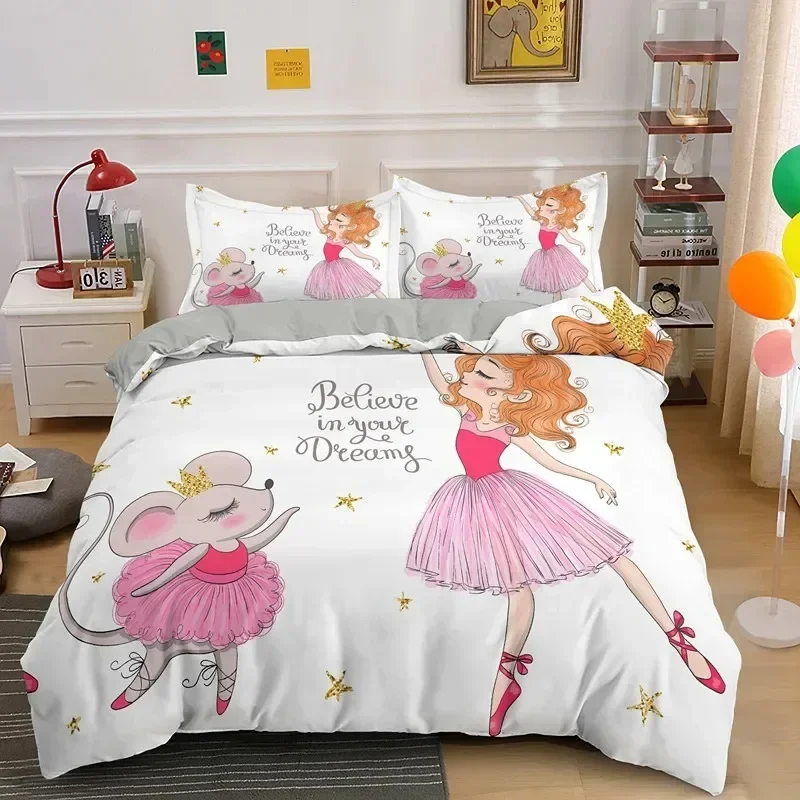 

Ballet Dancer Girl Cartoon Dancing Comfortable Duvet Quilt Cover Pillowcase Bedding Set Children Bedroom Decoration Home Textile