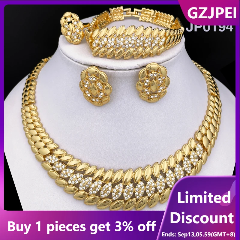 

High Quality Dubai Gold Plated Jewelry Set For Women Luxury Design Spike Necklace Earrings Bracelet Ring For Weeding Party Gift