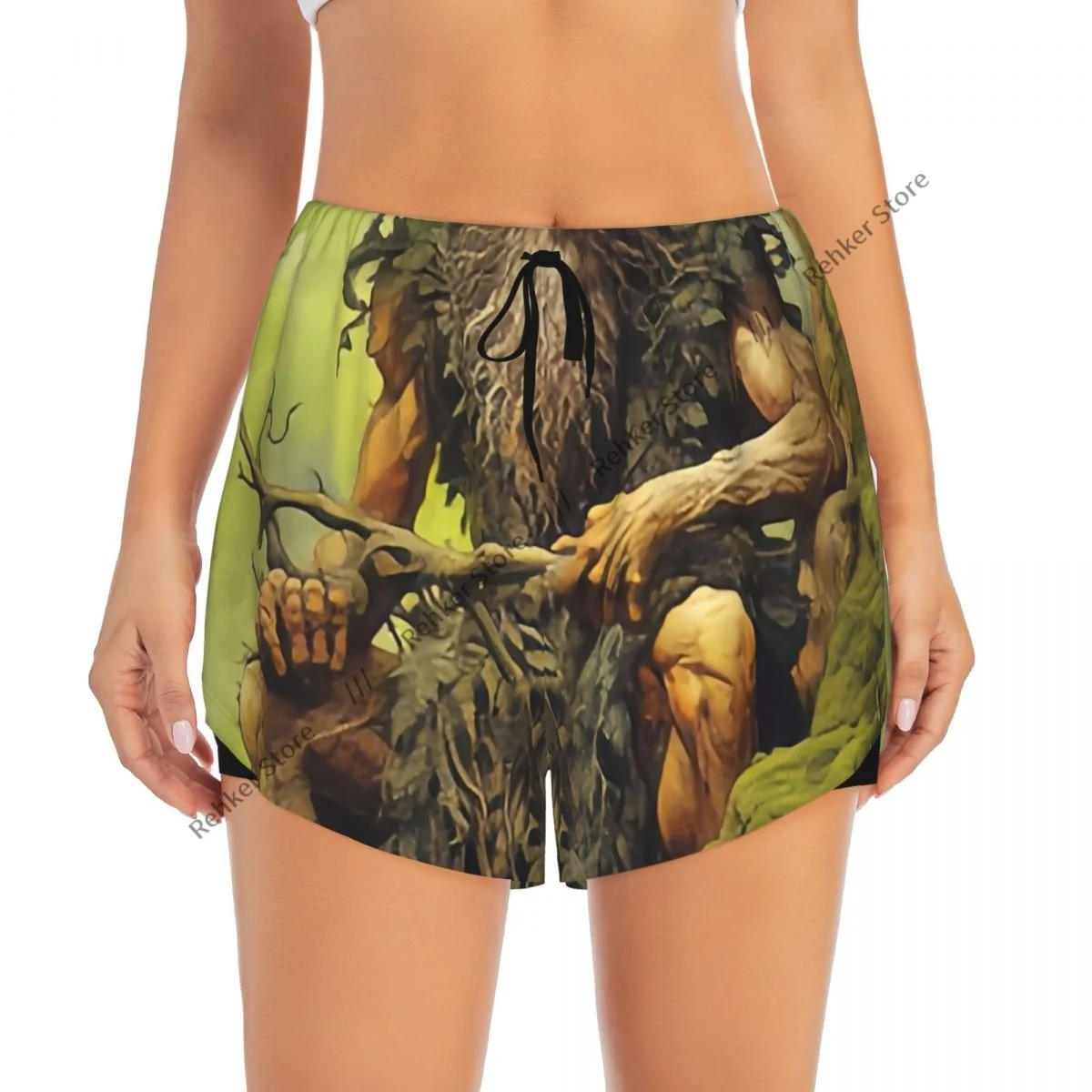 Leshy With Horns Fantasy Fairytale Character Women's Double Layered Quick-Dry Athletic Shorts for Leisure Fitness Workout Sport