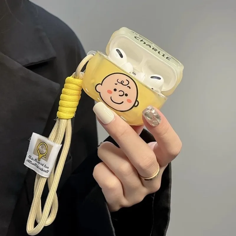 Snoopy Charlie Brown Earphone Case for Apple Airpods Pro 1 2 3 Headphone Cartoon Protective Cover with Lanyard Strap Accessories