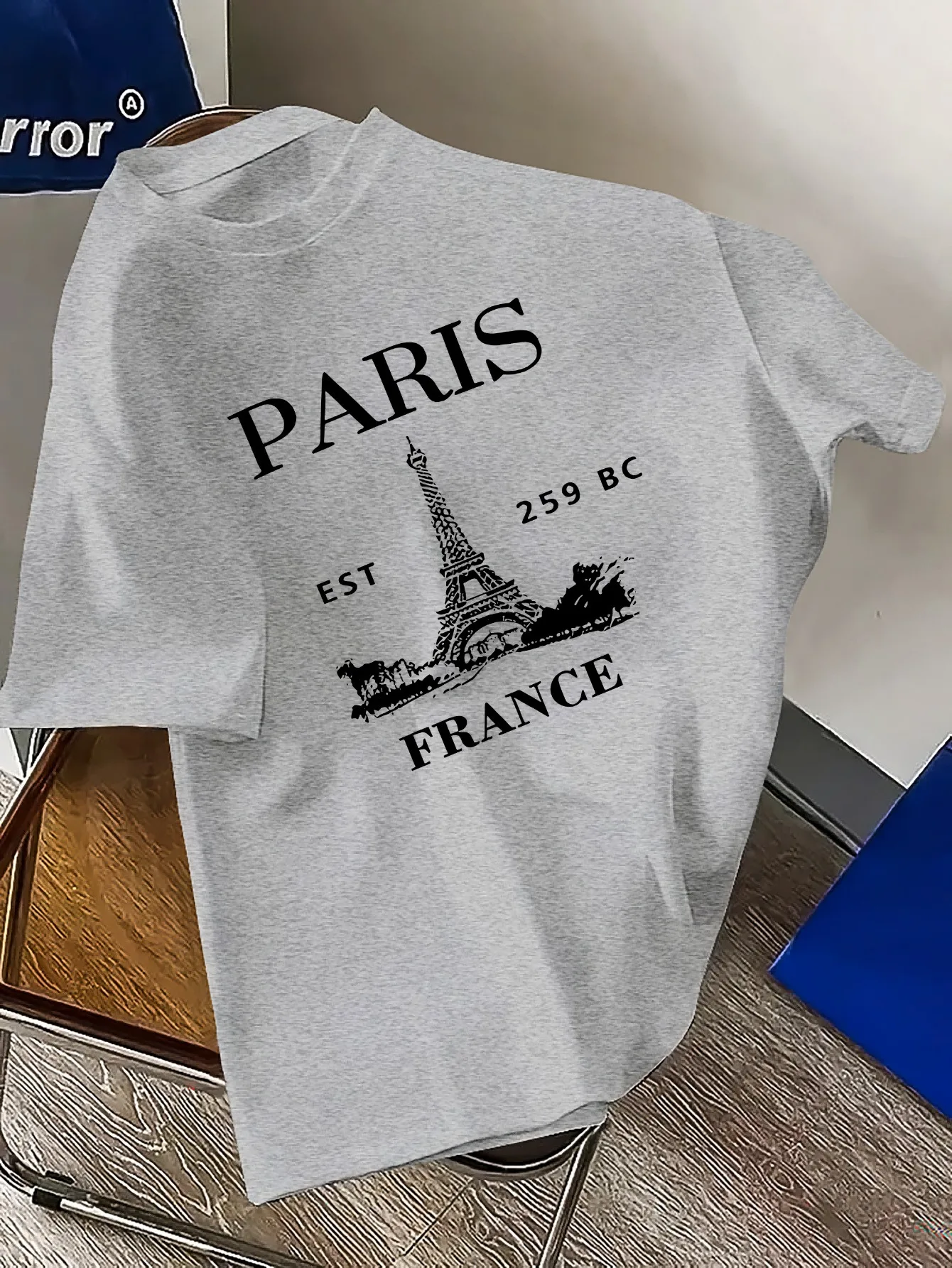 Men's Paris Eiffel Tower Print T-Shirt Casual Crew-Neck Short-Sleeve Top Retro Streetwear Men's Everyday And Vacation T-Shirt