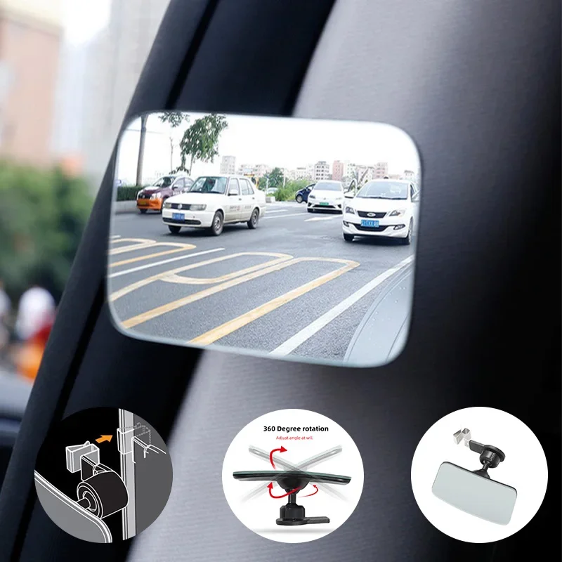 1Pcs Adjustable Car Auxiliary Blind Spot Mirror 360° Rotating Wide-Angle HD Convex Mirrors Car Parking Reversing Rearview Mirror