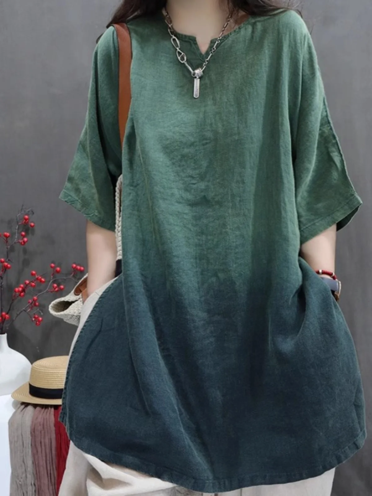 Loose Large Version Cotton Linen f Sve irt Women's Mid-Length Robe T-irt Lazy Sle European Goods Tailor Single