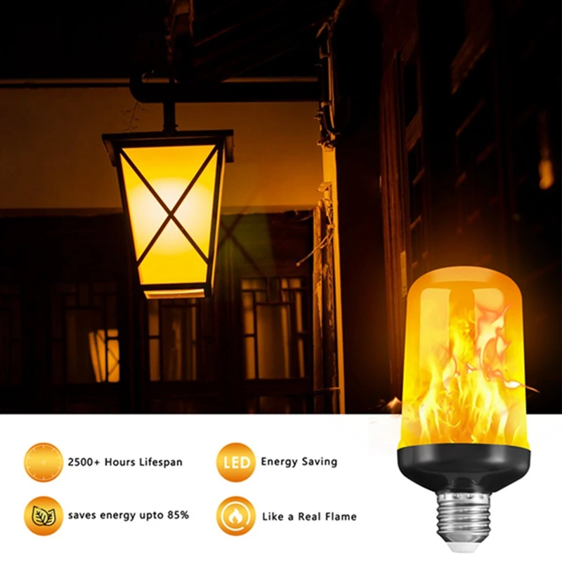 4PCS LED Flame Light Bulbs 4 Modes Flickering Light Bulbs  E27 Base Fire Flame Bulb  For Christmas Partys Porch Home Decor