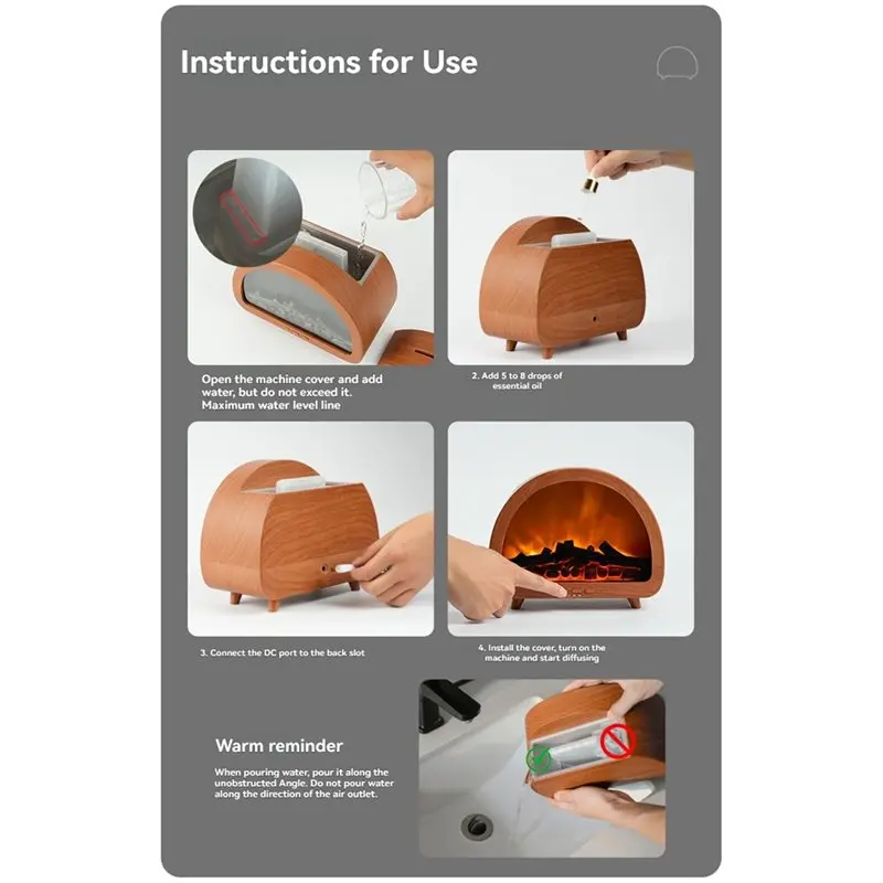 INLIG-Automatic Scent Diffuser 12 Flame Lighting Effects Fireplace Diffuser Essential Oil Humidifier