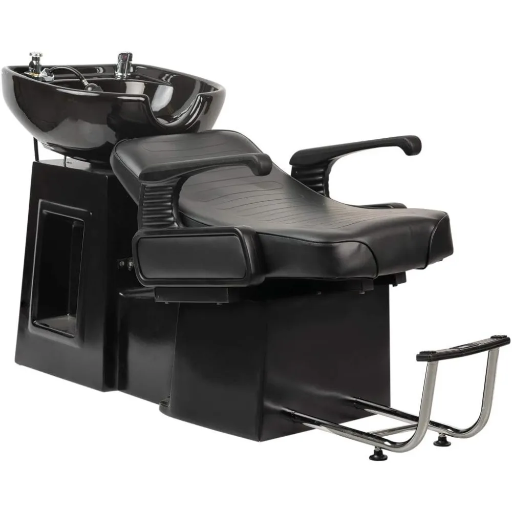 

Black Salon Shampoo Chair with Ceramic Sink, Adjustable Leg Rest and Footrest, Ergonomic Headrest, and Single-handle Water Tap