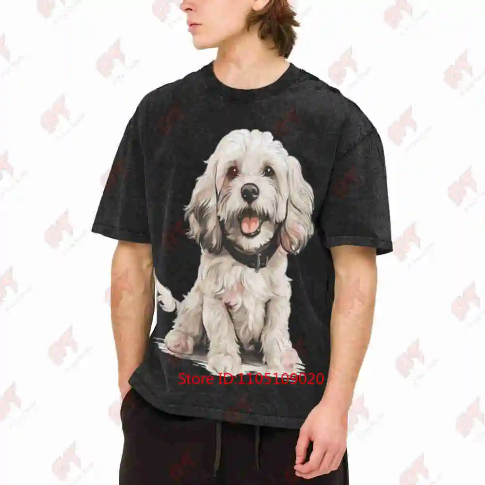Cavapoo Dog Realistic Portrait Doodle Breed Vintage Washed Tee Pure Cotton T-Shirt