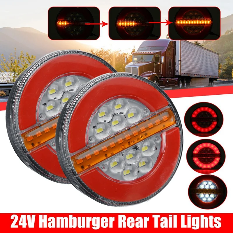 2Pcs 24V 4Inch LED Trailer Truck Tail Light Brake Light DRL Flow Turn Signal Lamp Strobe Light For Car Boat Bus Caravan