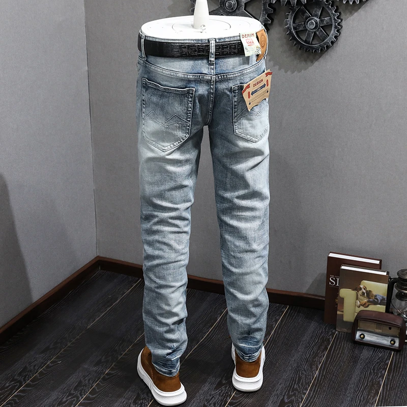 

JXN602 Retro washed bullet small straight jeans men Korean version of the trend of high-grade trousers in the waist