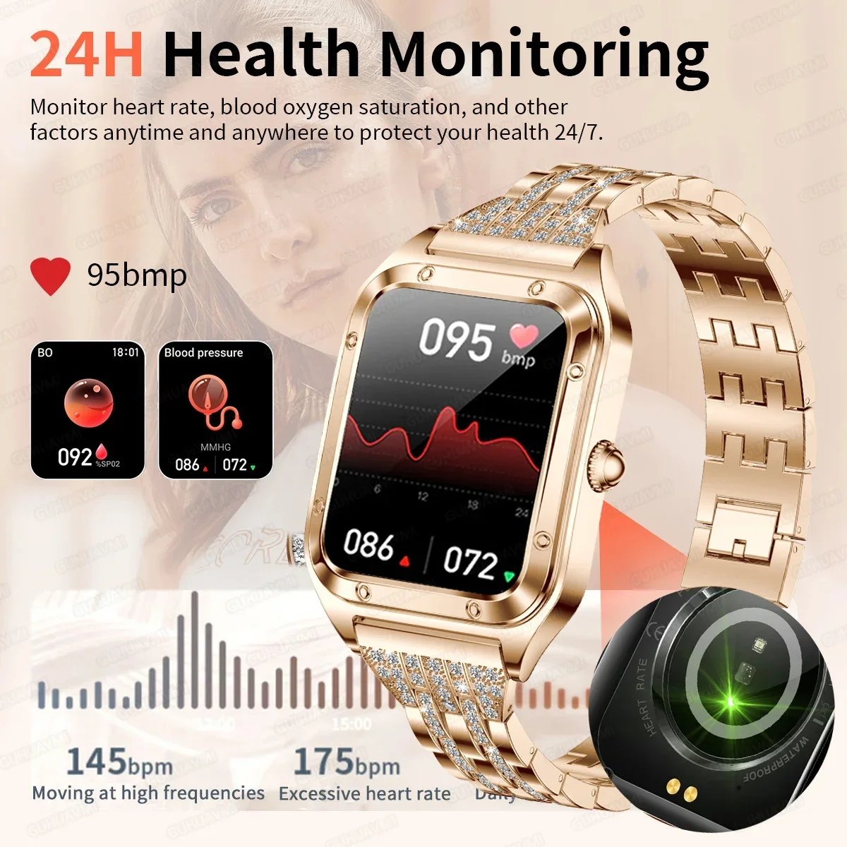 2024 New Fashion Smart Watch Ladies Bluetooth Call Blood Pressure Sports Bracelet IP68 Waterproof Custom Dial Smart watch Women