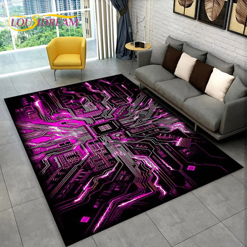 Chip Circuit Board 3D Area Rug,Carpet Rug for Home Living Room Bedroom Sofa Play Room Doormat Decor,Kid Game Non-slip Floor Mat