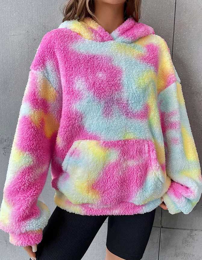 새롭고 세련되며 다재다능한 타이다이 후드 포켓 플러시 스웨트셔츠 유럽 및 미국 크로스보더 가을 겨울