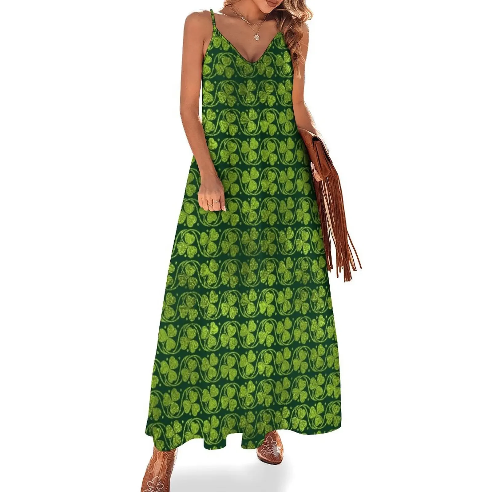 

Irish Shamrock -Clover Green Glitter pattern Sleeveless Dress elegant party dresses for women 2025 Casual dresses