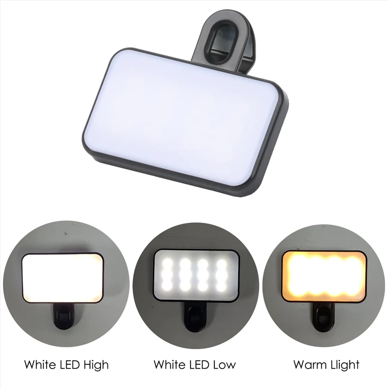 Mini Selfie Fill Light USB  Rechargeable 3 Modes Adjustable Brightness Clip On For Phone Laptop Tablet Meeting Make Up