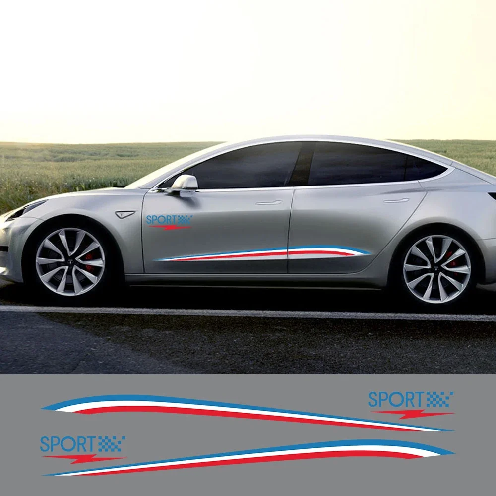 

4PCS Auto Door Side Skirt Vinyl Film Car Body Decor PVC Decals Stickers For Tesla Model 3 Auto Decoration Wraps Car Accessories