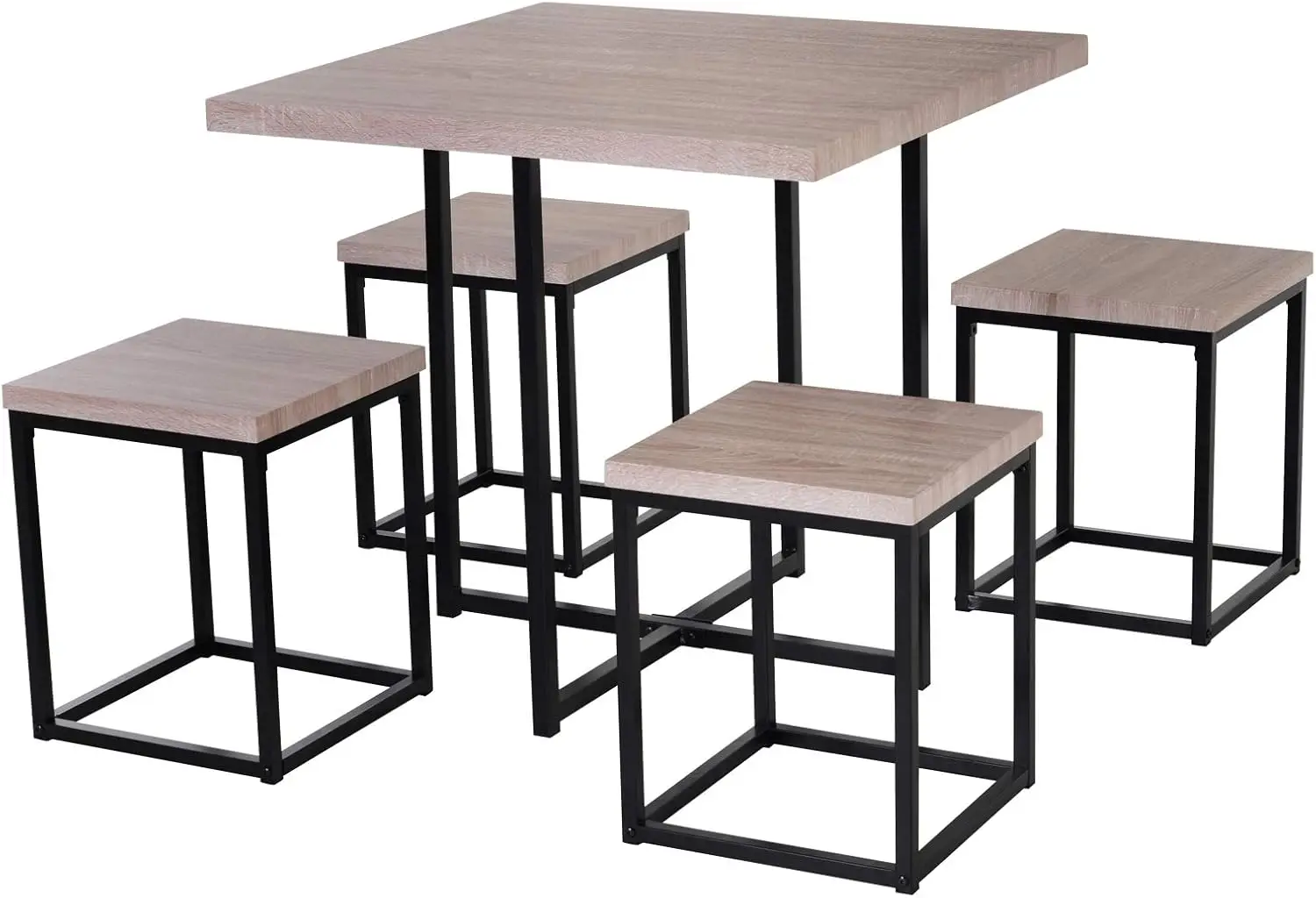 5 Piece Dining Table Set, Square Kitchen Table Set with Stools for Small Space, Breakfast Nook